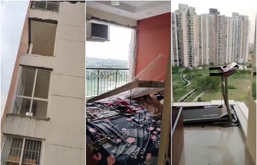 Strong storm damages Noida JP Aman Society flat windows and doors