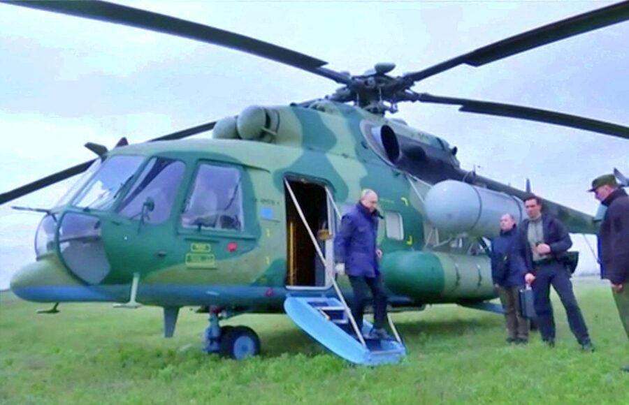 Russian helicopter targeted by Ukrainian drones during conflict