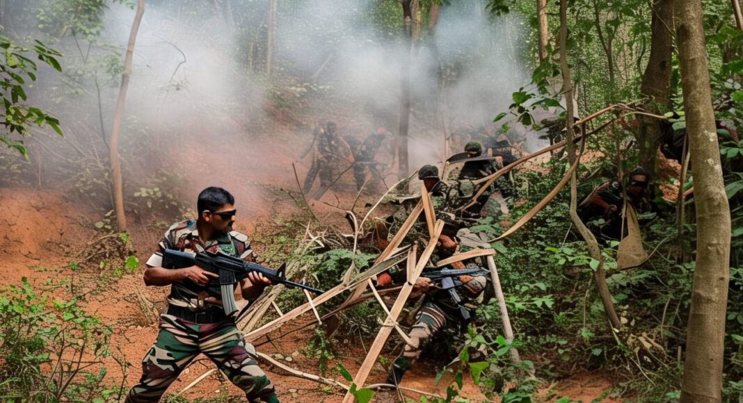 Security forces in action during Abujhmad forest encounter