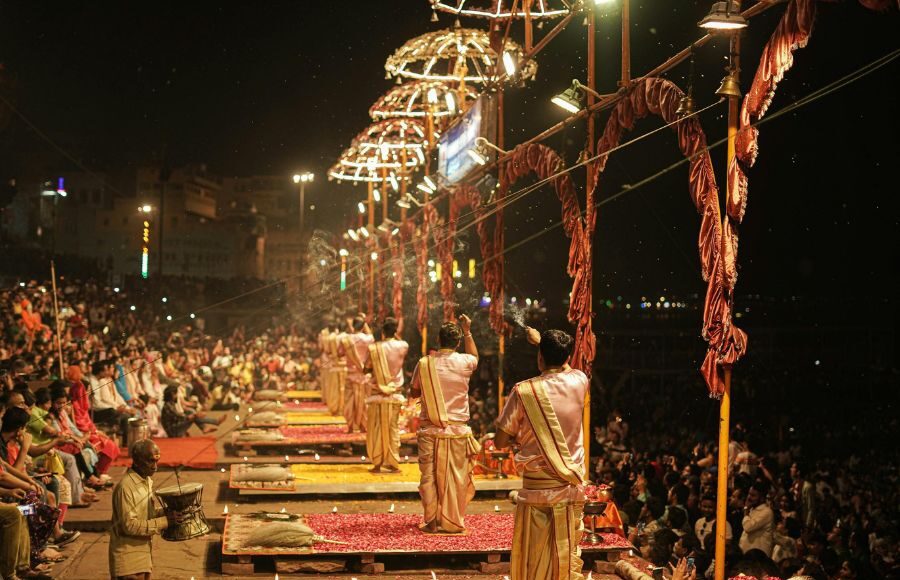 Devotees performing holy bath and rituals during Ganga Dussehra 2025 celebration