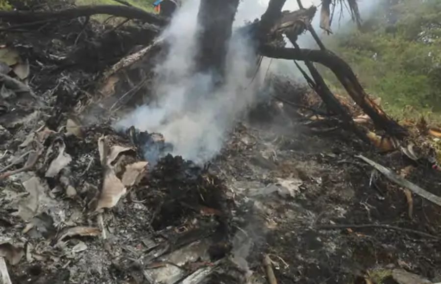 Kedarnath helicopter crash wreckage in forest area